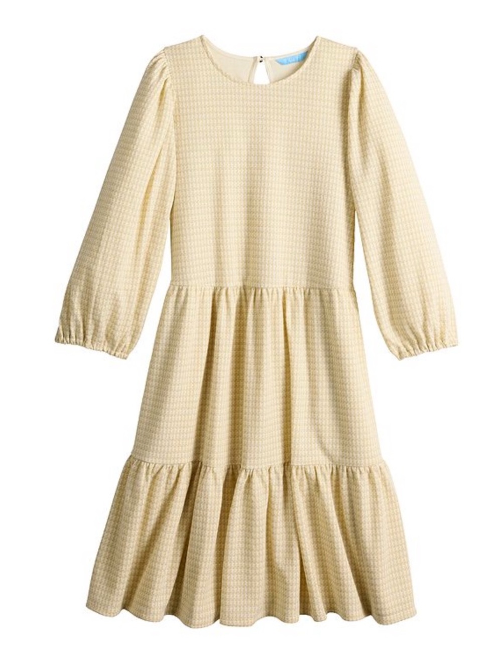 Draper James Puff Sleeve Cream Tiered Long-Sleeve Houndstooth Skater Dress L